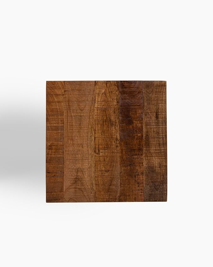 Modern Hand Made One-of-a-Kind Carved Mango Wood End Table, Farmhouse Side Table,Farmhouse End Table,Living Room,Bedroom, Accent Table, Contemporary Architectural Designed Natural-Ruum Studio Home