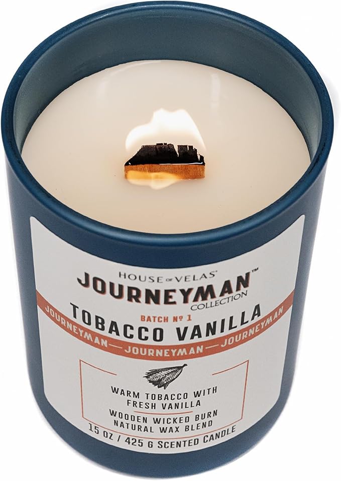 Journeyman Collection Candle, 15oz, Wooden Wick, Tobacco Vanilla, Large Painted Jar-Ruum Studio Home
