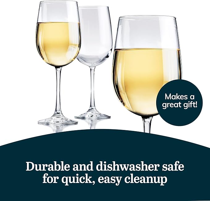 Libbey Vina White Wine Glasses Set of 6, 18.25 Oz Elegant, Fancy Glasses Drinking Set, Stemmed Wine Glasses for Weddings, Birthdays, Parties and More-Ruum Studio Home