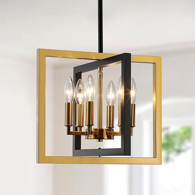 ANKYLHUA Small Black Gold Chandelier,6-Lights Ceiling Light Fixture E12,Adjustable Hight Pendant Lights Kitchen Island,Chandeliers for Dining Room Bedroom,Entryway,Foyer-Ruum Studio Home