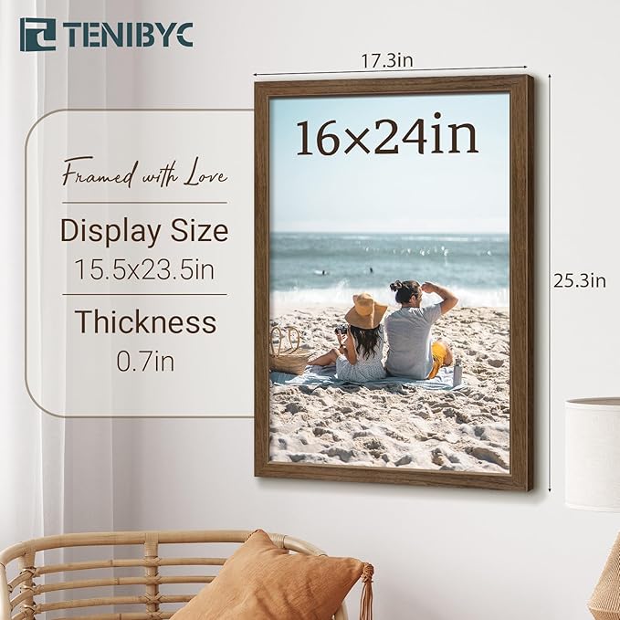 16x24 Poster Frame 3 Pack - Brown Woodgrain, Wood Poster Frame, Gallery Picture Frame - Wall Hanging-Ruum Studio Home