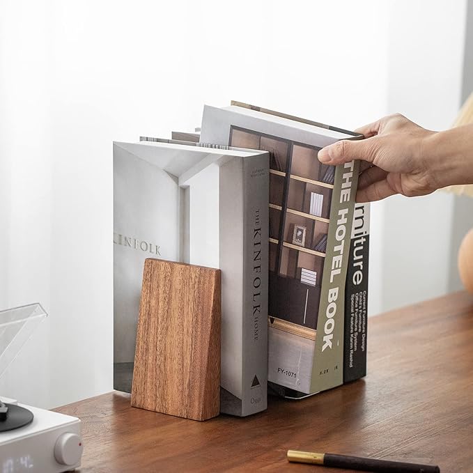 Muso Wood Book Ends, Thickened Wooden Bookends for Heavy Books, Creative Decorative Bookends for Shelves, Non-Skid Book Ends, Handmade Acacia Wood Bookends-Ruum Studio Home