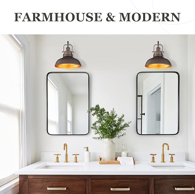 zeyu Gooseneck Wall Lights 2 Pack, 11 Inch Farmhouse Barn Light Fixtures Indoor and Outdoor, Metal Dome Shade in Oil Rubbed Bronze Finish, 016-1B-2PK ORB-Ruum Studio Home