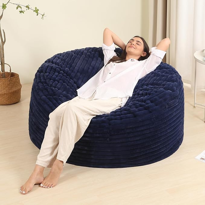 4FT Memory Foam Bean Bag Chair for Adults/Teens, Bean Bag Sofa with Fluffy Removable Cover, for Living Room Bedroom, Blue-Ruum Studio Home