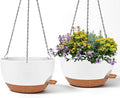 2 Pack 12 Inch Large Hanging Planters with Chains Self Watering White Brown Plastic Hanging Pots for Indoor Outdoor Plants, Garden Porch Home Decor，White Brown-Ruum Studio Home
