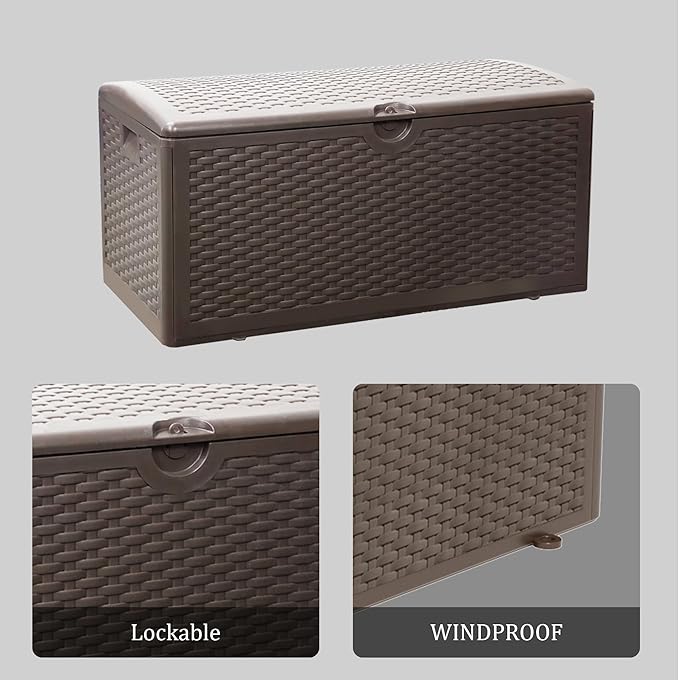 80 Plus Gallon Outdoor Storage Box, Waterproof Resin Deck Box Outdoor Storage Bin for Patio, Poolside, and Garden, Lockable & UV-Resistant, Ideal for Small Spaces, Brown-Ruum Studio Home