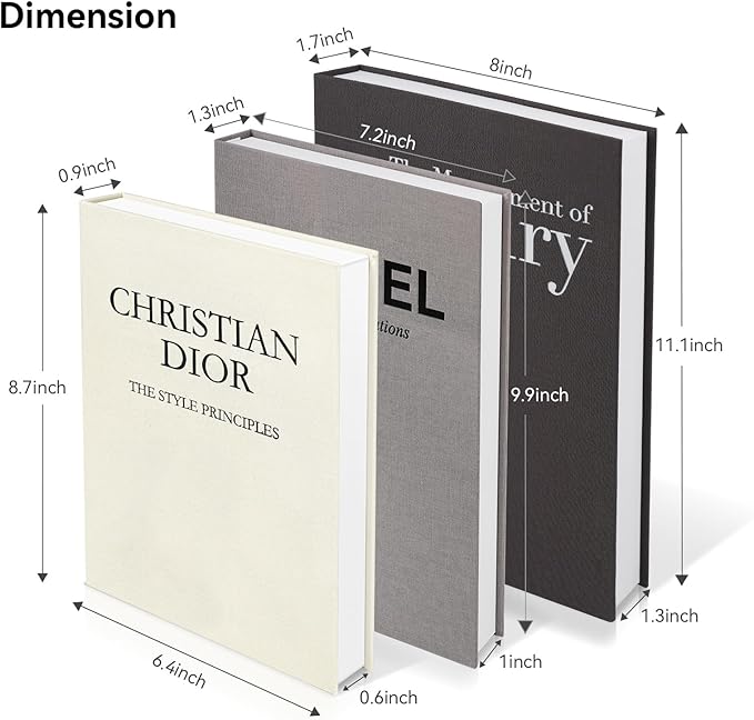 Aesthetic Decorative Books -Set of 3 Minimalist Linen Hardcover Faux/Fake Books for Coffee Table Home Decor Living Room Decoration, Photo Storage or as a Keepsake Box(Black-gray-beige-luxury)-Ruum Studio Home