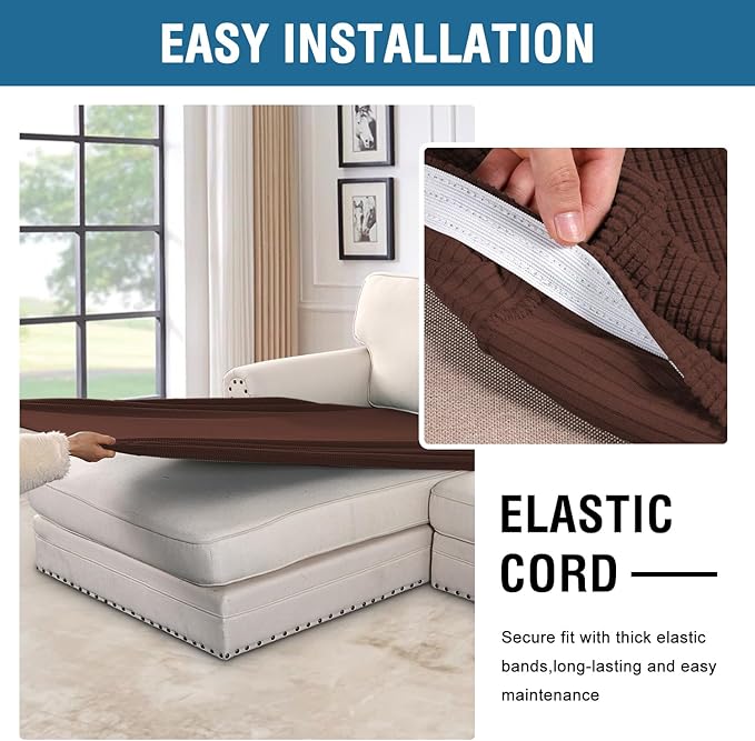 H.VERSAILTEX Super Stretch Individual Chaise Cover Sectional Couch Covers for L Shaped Sofa Both Left/Right Featuring Thick Jacquard Textured Twill Fabric (1 Piece Chaise Cover, Burnt Brick)-Ruum Studio Home