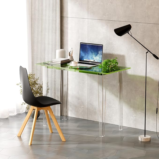 Acrylic Desk, Modern Study Table for HomeOffice-Extended Surface Multi-Purpose Console & EntrywayTable, Sturdy Lightweight Design (42.5-inch, Green)-Ruum Studio Home