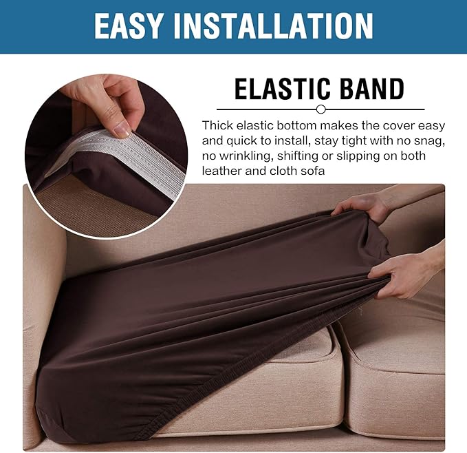 H.VERSAILTEX Velvet Stretch Couch Cushion Cover Plush Cushion Slipcover for Chair Cushion Furniture Protector Seat Cushion Sofa Cover (1 Piece Armchair Cushion Covers, Brown)-Ruum Studio Home