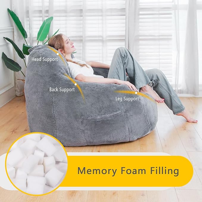 Giant Bean Bag Chair, Oversized Bean Bag Chairs for Adults and Kids, Gaming Chair Stuffed Memory Foam | Storage | Non-Slip, Removable Bean Bag Sofa Comfy Chair for Bedroom, Livingroom-Ruum Studio Home