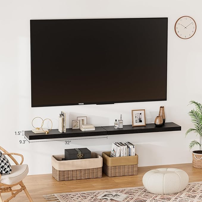 Heimlove 32 Inch Floating Shelves for Wall,Black 9.3" Deep Floating Shelf Set of 2,Wall Mounted Shelves for Bathroom Bedroom Living Room Kitchen Office,Shelf for Books Storage Room,Home Decor-Ruum Studio Home