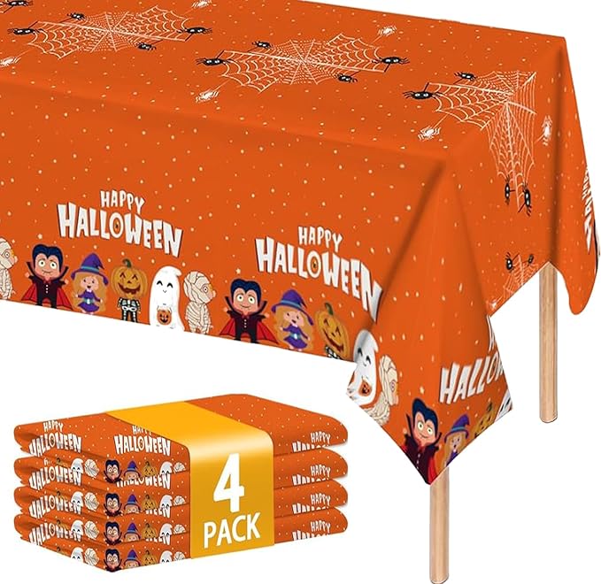 ATFUNSHOP 4 Packs Halloween Tablecloth Disposable Table Cover 54X108 Halloween Decorations KidsBirthday Party Decor, Spooky Spider Web Waterproof Spillproof Table Cloth - Perfect for Dinner-Ruum Studio Home