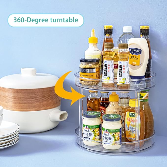 URALFA 2 Tier Lazy Susan Turntable, 9 Inch Clear Tiered Lazy Susan Organizer, 360 Rotating Spinner Organizer for Kitchen, Pantry, Counter, Sink-Ruum Studio Home