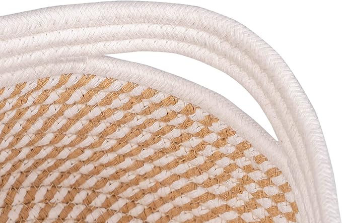 Shelf Storage Baskets for Organizing|Decorative Basket for Closet Storage|Toy Baskets&Bins|Small Woven Rope Baskets-13x8.66x5.11’’,Durable&Stylish,Oval 3 Packs Off White&Mixed Camel-Ruum Studio Home
