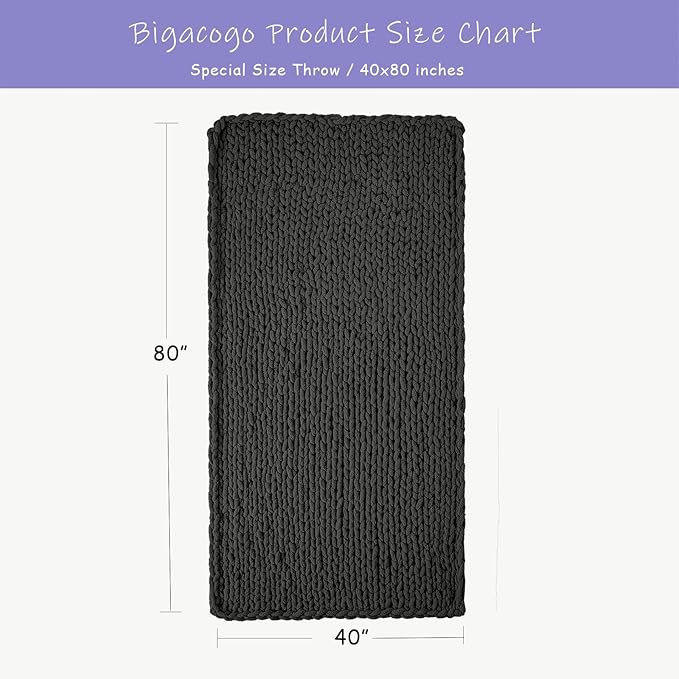 Bigacogo Chunky Knit Throw Blanket for Couch, 40x80 inches, 100% Hand Knitted with Thick Jumbo Chenille Yarn, Cozy Soft Large Rope Knot Cable Crochet Blankets for Sofa Bed Living Room, Dark Grey-Ruum Studio Home