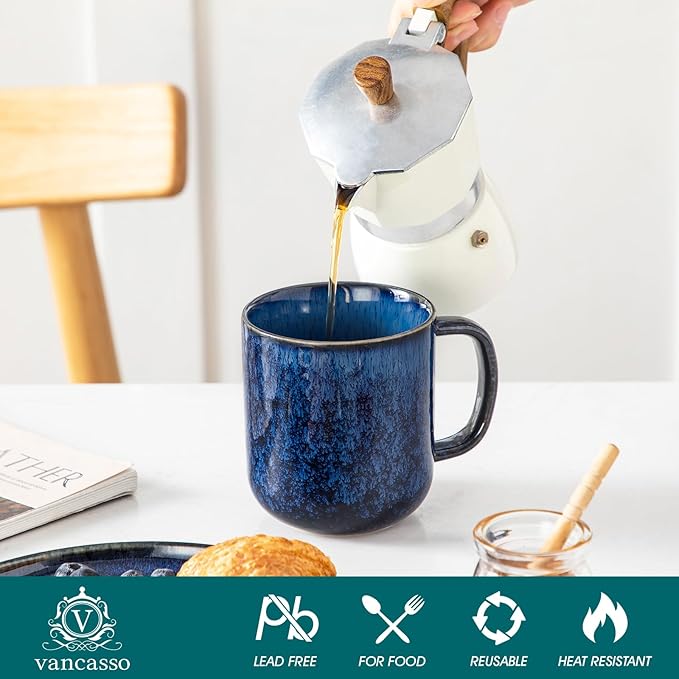 vancasso STARRY Coffee Mugs Set, 16 oz Ceramic Coffee Cups for Americano Hot Tea Iced Coffee Cold Brew Cocoa Milk Stoneware Mugs Set of 6, Dishwasher & Microwave Safe, Blue-Ruum Studio Home