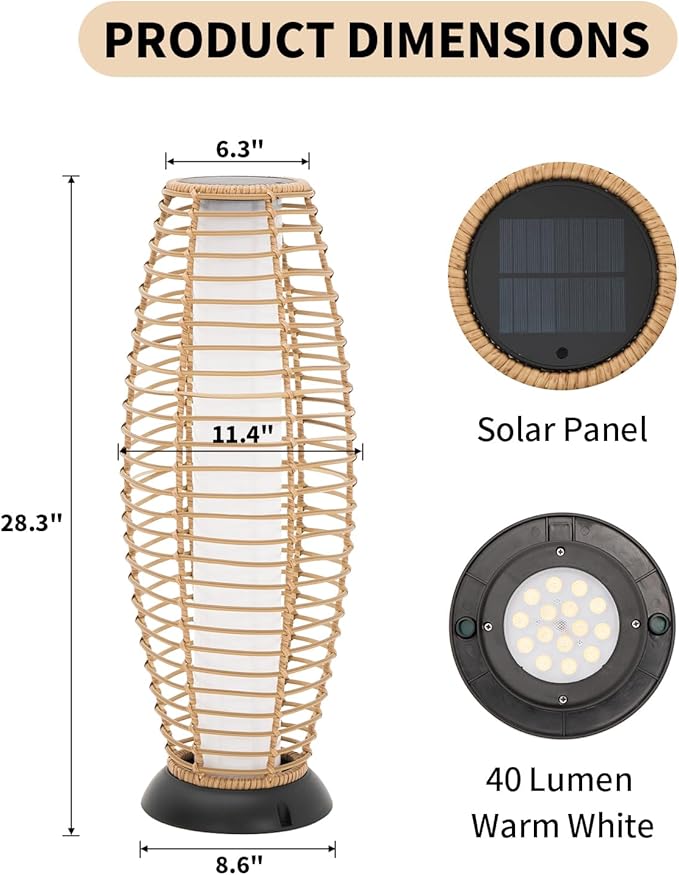 Outdoor Floor Lamp Solar Powered Lantern Waterproof Outdoor Lamps Wicker Patio Lights for Garden Deck Backyard Decor-Ruum Studio Home