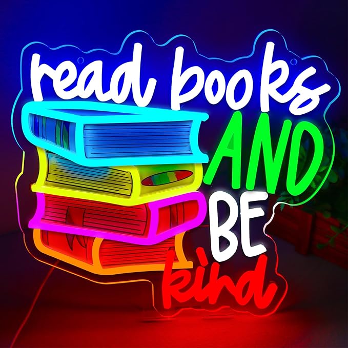 LED Read Books Be Kind Neon Signs Classroom Neon Lights Wall Decor for Reading Room, Classroom, Bookstore, Library, Museum, Study Room Gifts Art for Book Lover, Kids,Friends,family-13.4 x 12.6 IN-USB Powered-Acrylic-Ruum Studio Home
