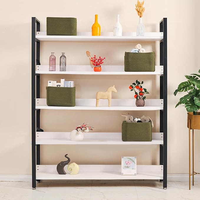 Storage Basket for Shelves, Small Baskets for Organizing, Woven Cotton Rope Baskets for Storage, Book Basket, Decorative Shelf Basket, 12.5"Lx9.1''Wx7.9''H (4 Packs) Green-Ruum Studio Home