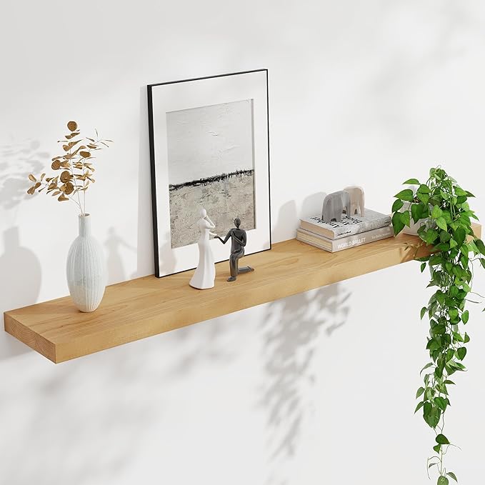 Floating Shelves for Wall, USA-Sourced Brich Wood 48 Inch Long Wall Shelves, Natural Wooden Mounted Picture Ledge Shelf, Nursery Book Storage Shelf Kids Bookshelf, Display Shelf for Bathroom-Ruum Studio Home