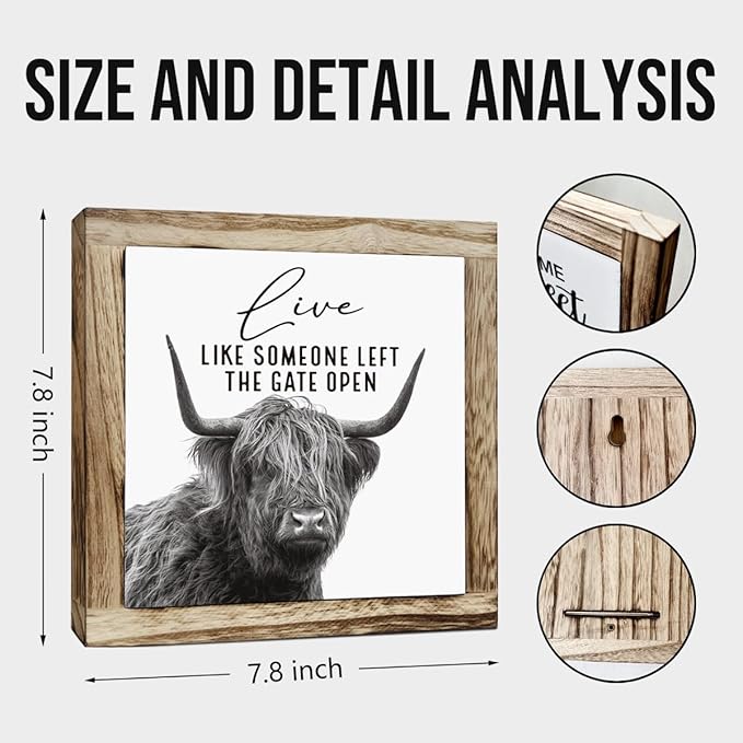 Funny Wood Sign, Cow Decor, Wooden Plaques Sign Table Decoration, Farmhouse Decorate for Shelf, Country Style Home Decor, Inspirational Decorate Signs, Live Like Someone Left the Gate Open Signs-Ruum Studio Home