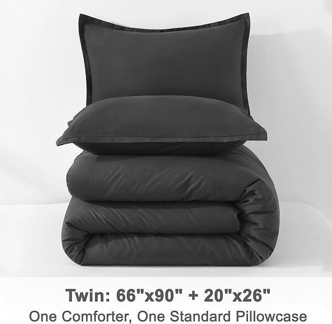 Litanika Grey Comforter Set Twin/Twin XL Size, 2 Pieces Lightweight Plain Bedding Comforter Set, All Season Fluffy Bed Set (66x90In Comforter & 1 Pillowcase)-Ruum Studio Home
