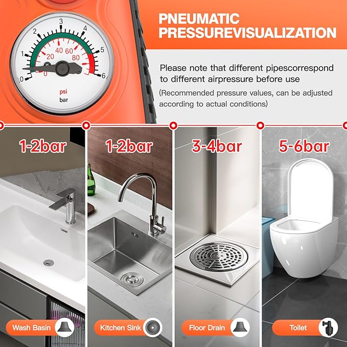 Toilet Plunger, Drain Clog Remover, High-Pressure Air Drain Blaster with Real-Time Barometer Powerful Drain Snake Sink Plunger Plumbing Tools Plungers for Bathroom, Sink, Floor, Kitchen Clogged-Ruum Studio Home