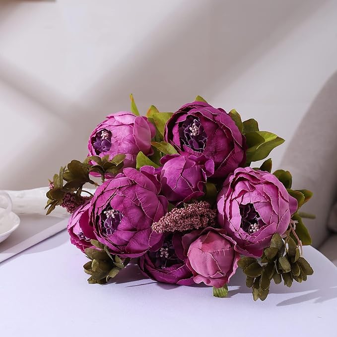 Duovlo Fake Flowers Vintage Artificial Peony Silk Flowers Wedding Home Decoration,Pack of 1 (Purple)-Ruum Studio Home