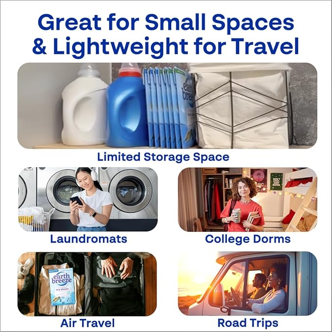 Earth Breeze Laundry Detergent Sheets Fragrance-Free - 60 Loads Eco Liquidless Soap - Travel-Friendly for Hot & Cold Cycles, Tackles Tough Stains & Odors - Gentle on Sensitive Skin, 30 Ct-Ruum Studio Home