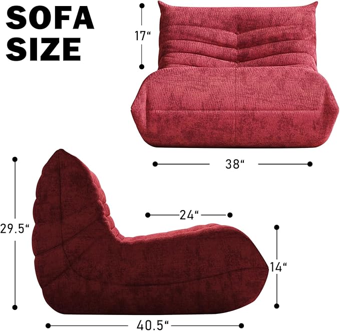 Bean Bag Chair, Fireside Chair Bean Bag Sofa Large Bean Bag Chair for Adults, Bean Bag Chairs for Teens with High Density Comfortable Foam, Memory Foam Bean Bag for Living Room, Bedroom (Red)-Ruum Studio Home