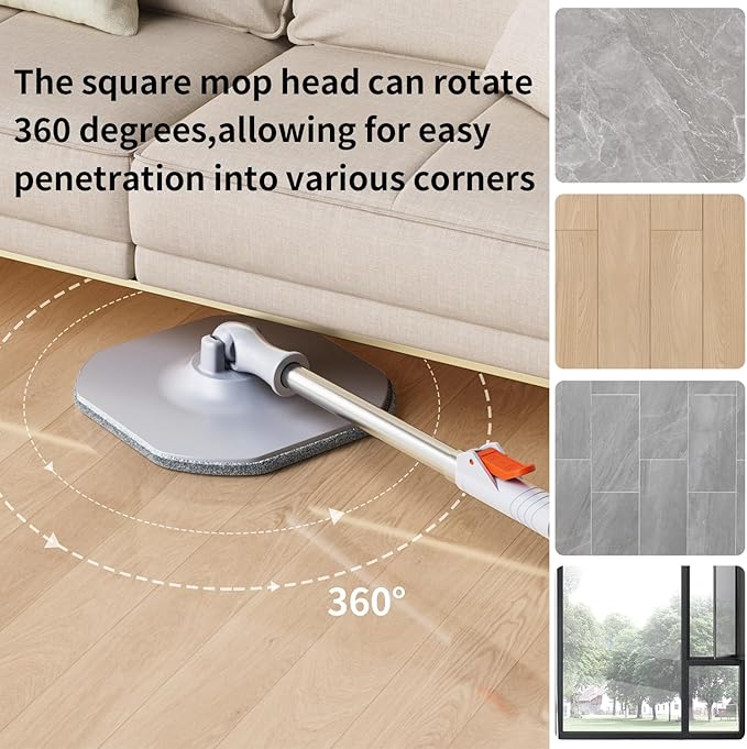 Spin Mop and Bucket Set with Separate Dirty and Clean Water,360° Spin Mop and Bucket System with Widening Foldable Handle,6 Replaceable Mop Pads,Square Mop for Floor Hardwood Tile Wall Cleaning(Blue)-Ruum Studio Home