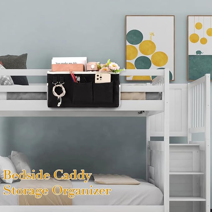 Bedside Storage Caddy/Bedside Hanging Storage Bag for Headboards Bunk Beds Dorm Rooms Book Phone Magazine Holder (Black)-Ruum Studio Home