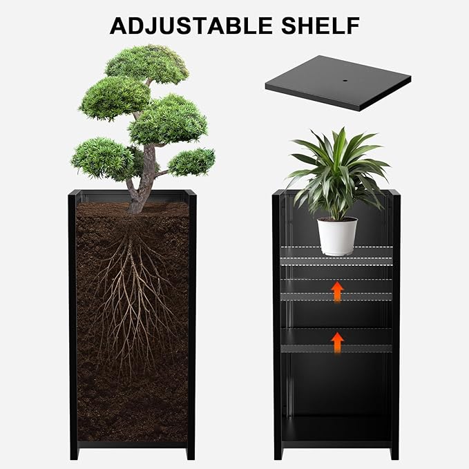 Metal Planter Box, Planter Boxes Outdoor Heavy Duty Metal Garden Planter Spliced Flower Pot with Partitions, All-Weather Use with Drainage Holes for Patio/Porch-30 x 14" x 14"-Ruum Studio Home