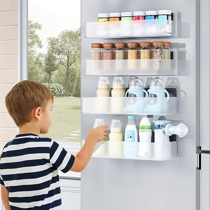 Magnetic Spice Rack for Refrigerator, Kitchen Organizer and Storage Shelf, Clear(4 Pack)-Ruum Studio Home
