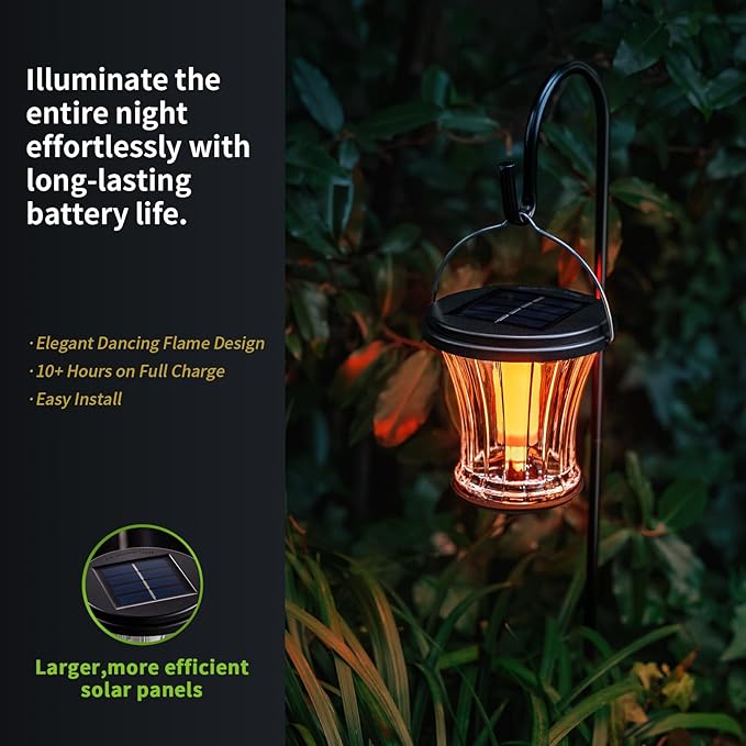 Glass Solar Lantern Outdoor Lights Waterproof, Flickering Flame Solar Lights with Modular Design, Auto On/Off Decorative Hanging Lanterns for Patio Garden Pathway Camping Deck Yard (4 Pack)-Ruum Studio Home