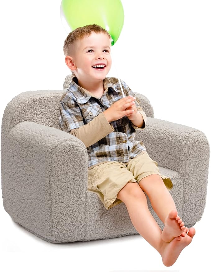 ALIMORDEN Kids Ultra-Soft Snuggle Foam Filled Chair, Toddler Cuddly Sherpa Reading Couch for Boys and Girls, Light Grey-Ruum Studio Home