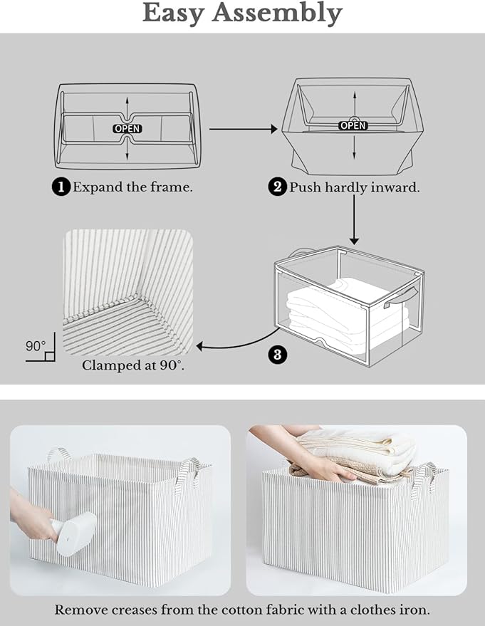 StorageWorks Storage Bins, Fabric Storage Bins for Shelves, Extra Large Storage Baskets with Metal Frame, Closet Baskets and Bins with Handles, Jumbo, Gray and White Stripes, 2-Pack-Ruum Studio Home