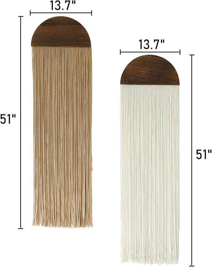 Flber 2 Pcs Macrame Wall Hanging Boho Wall Decor Handmade Macrame Art Tapestry Wedding Macrame Backdrop 13.7" W x 51" L For Living room Bedroom Headboard Decor-Ruum Studio Home