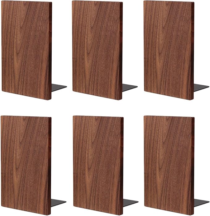 Muso Wood Handmade Walnut Book Ends, Non-Skid Bookends for Shelves, Large Sturdy Book Ends for Heavy Books, Decorative Book Shelf (3 Pairs)-Ruum Studio Home