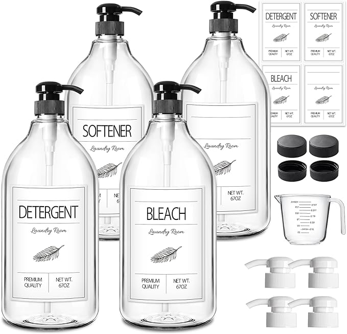 GMISUN Laundry Detergent Soap Dispenser, Liquid Laundry Detergent Dispenser, Container for Farmhouse Room Decor, Organizer for Liquid DetergentSoftenerBleach Storage Bottle(64 Oz Set of 4)-Ruum Studio Home