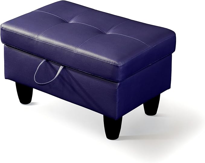 Ottoman Rectangular Storage Ottoman Bench, Faux Leather Footrest, Coffee Table, Stool Footstool with Hinged Lid for Living Room, Bedroom, Entryway, Blue, 28.5"x19"x17.5"-Ruum Studio Home
