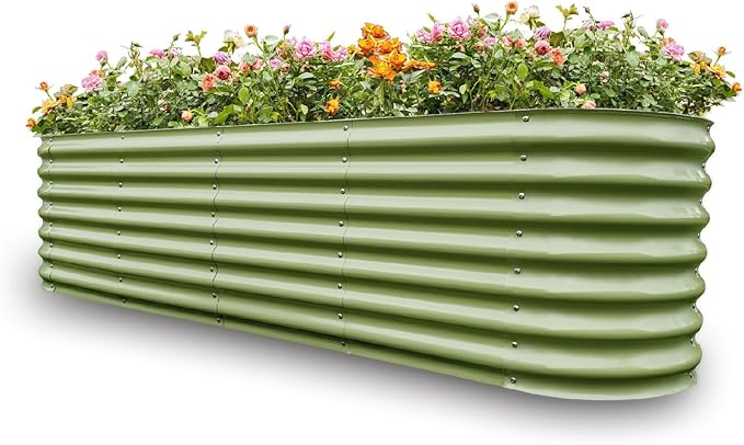 Gardmax Galvanized Raised Garden Bed, Lightweight Planter Boxes Outdoor with Easy Assembly, Large Garden Bed for Vegetables, Fruits, Flower Light Green 8x2x1.8FT-Ruum Studio Home