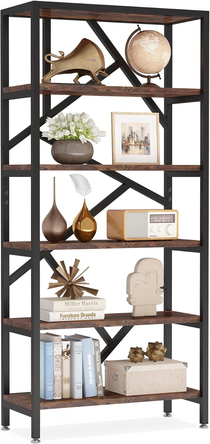 Tribesigns 71 Inch Industrial Bookshelf, 6 Shelf Etagere Bookcase, Free Standing Open Book Shelves Storage Display Shelf, Wood Shelving Units Organizer Rack for Bedroom Home Office Living Room-Ruum Studio Home