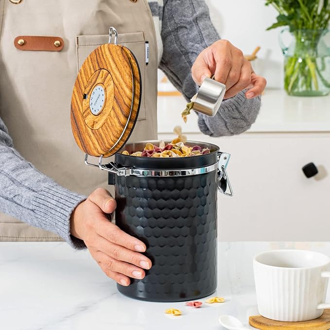 TEDSWAIT Coffee Canisters Airtight Coffee Bean Storage Container Kitchen Stainless Steel Food Storage Container with Scoop Date Tracker & CO2 Valve 61Fl Oz (Diamond Black)-Ruum Studio Home