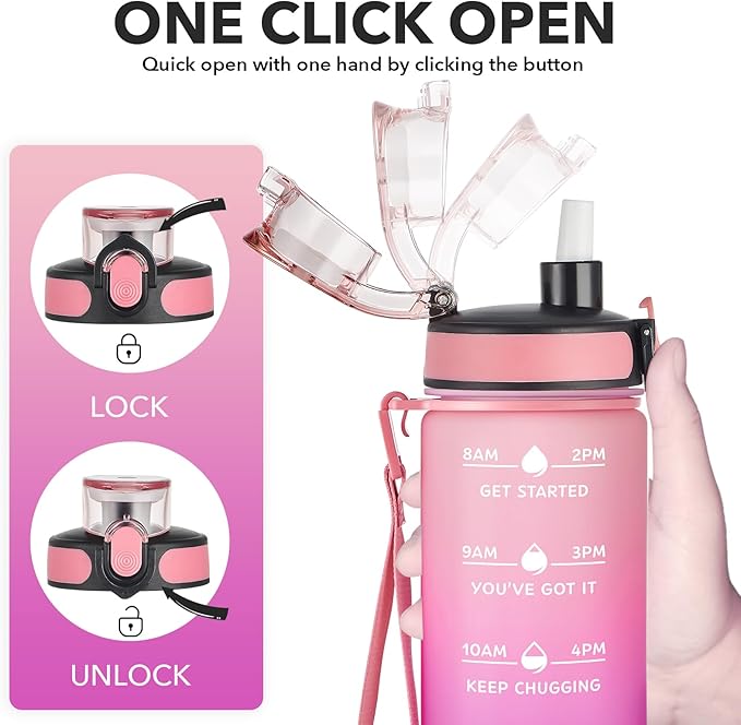 Enerbone Water Bottle, Leakproof BPA & Toxic Free, Motivational Water Bottle with Times to Drink and Straw, Fitness Sports Water Bottle with Strap for Office, Gym, Outdoor Sports-Ruum Studio Home
