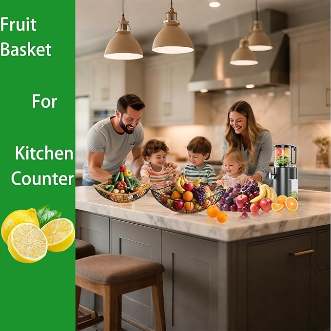 Vine Woven Iron Fruit Bowl, Metal Wire Fruit Basket, Vegetable Drain Basket, Storage Baskets for kitchen counter, countertop,Snacks, Candy, Bread,Cosmetics,Table decorative(10 x 2.95 Inches)-Ruum Studio Home