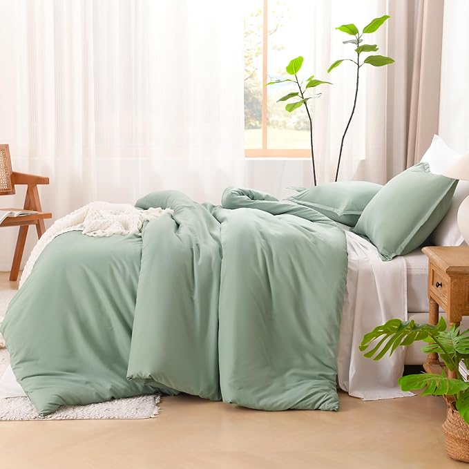 Litanika Comforter Full Size Set Sage Green, 3 Pieces Lightweight Bed Set, Solid Bedding Comforters Sets, Soft All Season Down Alternative Quilt Blanket-Ruum Studio Home