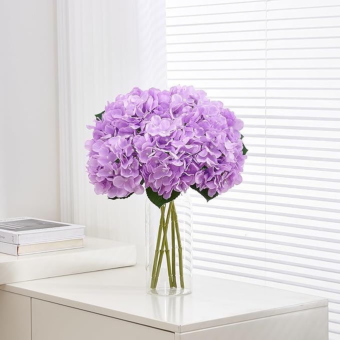 8pcs Lavender Fake Flowers Silk Hydrangea Artificial Flowers Bouquets Faux Hydrangea Stems for Home Table Centerpieces Wedding Party Decoration-Ruum Studio Home