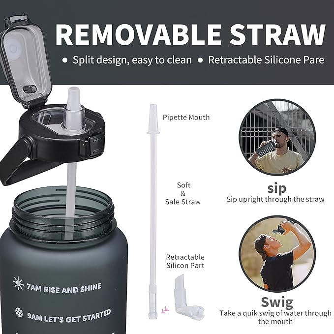64oz,100oz,128oz Large Motivational Water Bottle with Time Marker, Leakproof & BPA Free Half Gallon Big Water Bottle with Straw Handle Tritan Frosted Water Jug for Gym,Fitness,Outdoor Sports-Ruum Studio Home